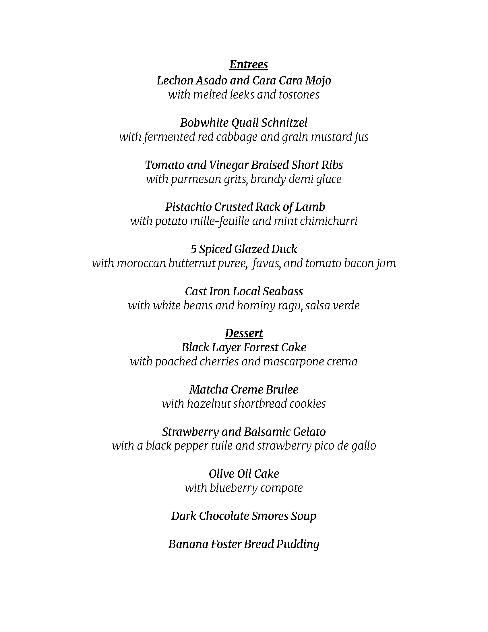 Gourmet Dining Room Tentative Menu - Page 2